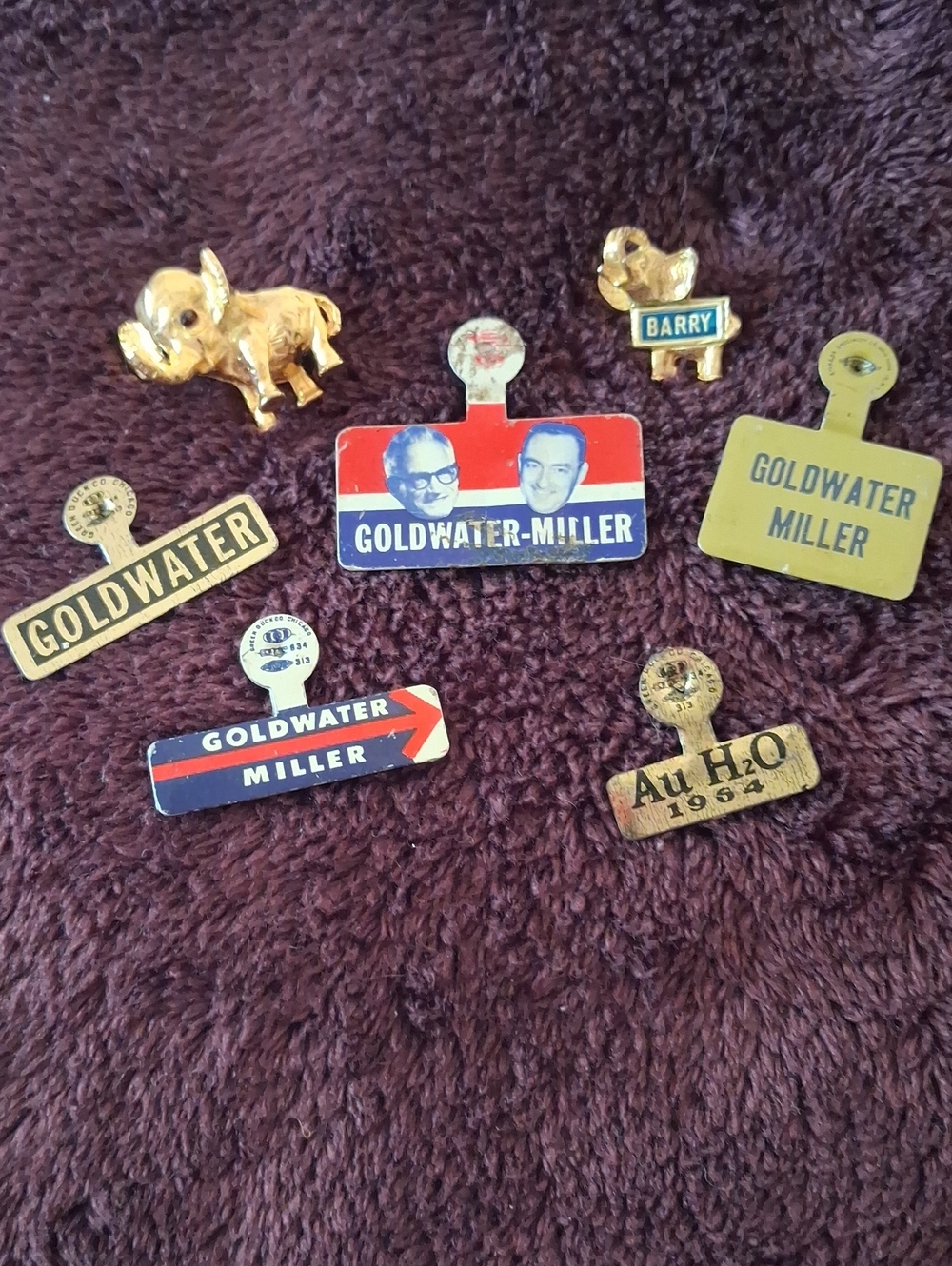 Goldwater-Miller Vintage Political Pin Lot - Red, Blue, Gold